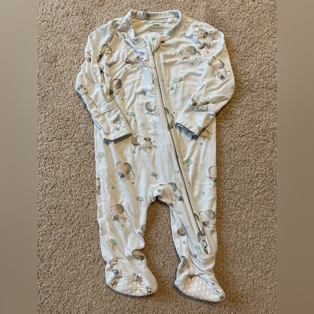 Angel Dear - 2-Way Zipper Footie - Gray Elephants - 0-3 months